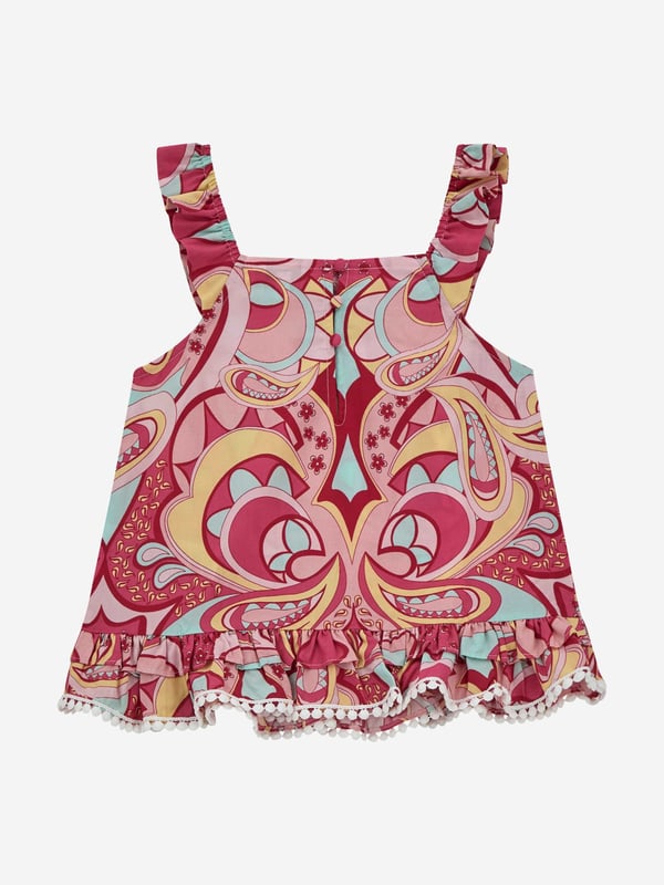 Introducing the Guess Girls Paisley Sleeveless Top in Pink, a stylish and delightful addition to your young fashionista's Holiday wardrobe. Key features include: Chic Paisley Print: This trendy design adds a playful, modern flair, turning a simple top into a statement. Ultimate Comfort: Crafted from superior fabrics ensuring the utmost comfort during your little one's playtimes and day outs.  Wardrobe Essential: A sure-fire way to refresh your girl's attire with this stunning pastel pink top from Guess. Make your order today for a fashionable update that lets her holiday style shine!