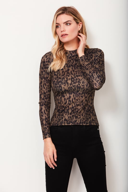 A wild new take on the classic high neck top, if you love it from the front, just wait until you see the back. The khaki leopard print has a sexy cut out detail, but don’t worry, you can still wear a bra. Pair it with our leather culottes for a trend ticking look you can wear anywhere.