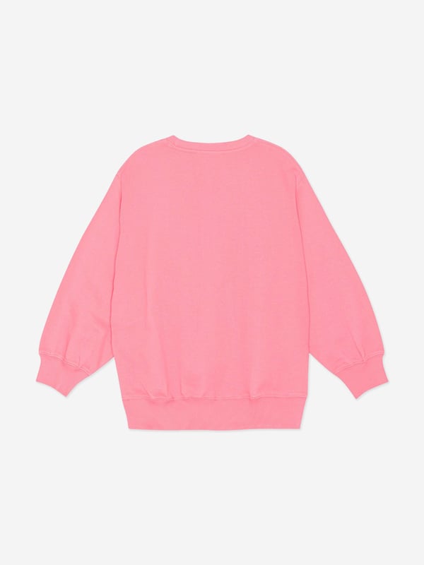 Molo project fun Scandinavian properties and stellar sustainability into their abstracts. This girls beautiful pink sweatshirt is both captivating and versatile. Crafted from organic cotton with a large cat print and 'More Love' as well as rhinestone details on the front. The sweatshirt has a round neck, drop shoulders and long sleeves. 100% Cotton