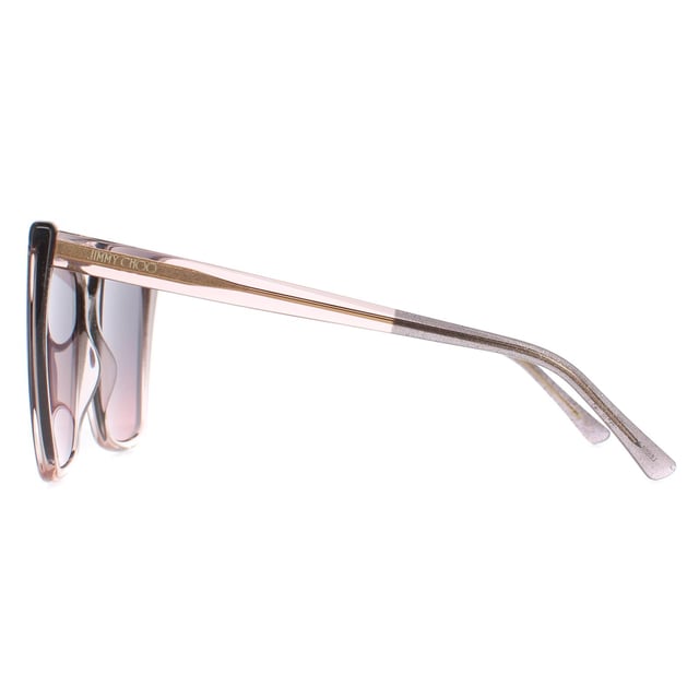 Jimmy Choo Cat Eye Womens Nude Glitter Grey Fuchsia LESSIE/S  Sunglasses are a stylish cat eye frame, enhancing your facial features while providing optimal sun protection. The high-quality acetate material used in their construction ensure durability and comfort, making them the ideal companion for both everyday wear and special occasions. The Jimmy Choo logo features on the temples for brand authenticity.