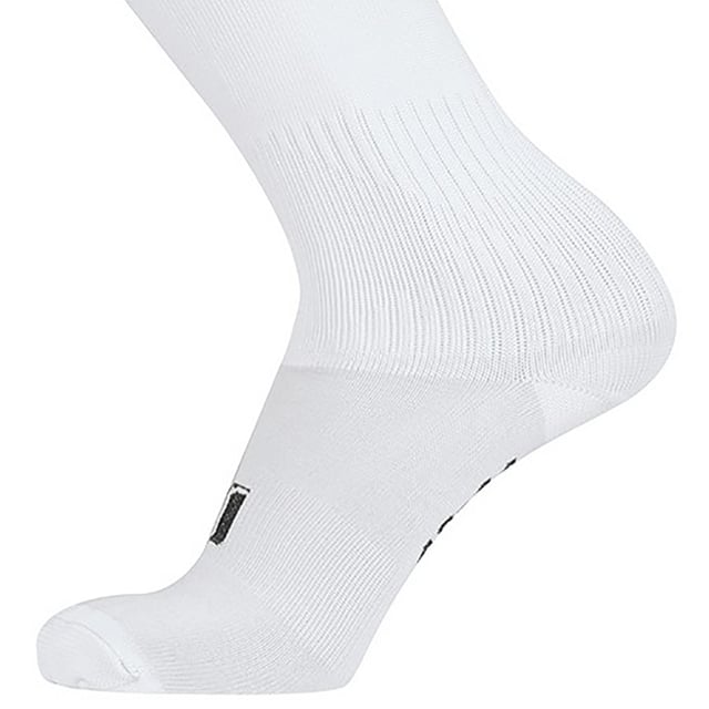 Knee length with ribbed opening. Branding to top of foot. Material: 80% polyester 15% cotton 5% spandex. Children shoe size 11.5-2.5, 3.5-6.