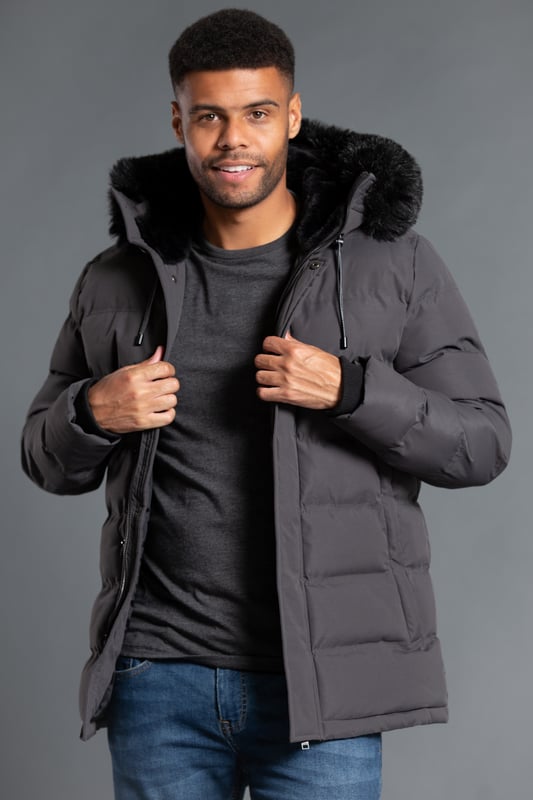 Charcoal faux fur jacket online