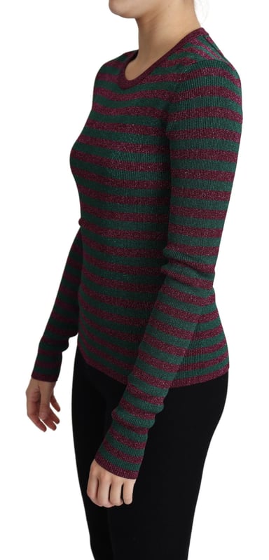 Äkta Dolce & Gabbana tröja  
Mörkröd och grönrandig design  
Pullover med rund hals  
Tillverkad i Italien  
Logodetaljer  
Tillverkad av 77% viskos och 23% polyester  
Material: 77% Viskos 23% Polyester