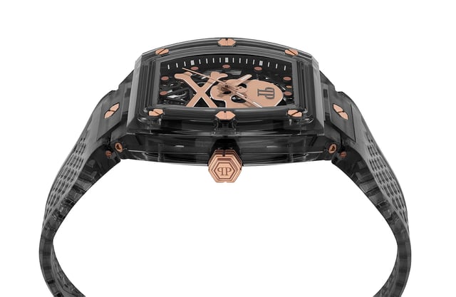 This Philipp Plein The $keleton Crystal Analogue Watch for Men is the perfect timepiece to wear or to gift. It's Grey  Tonneau case combined with the comfortable Grey Plastic watch band will ensure you enjoy this stunning timepiece without any compromise. Operated by a high quality Quartz movement and water resistant to 5 bars, your watch will keep ticking. In pursuit of the perfect design, Philipp Plein’s most iconic watch is given a new and modern twist to create advanced and unmistakable aesthetic codes. High quality 21 cm length and 26 mm width Grey Plastic strap with a Buckle Case measurement: 42 X 44 mm,case thickness: 14 mm, case colour: Grey and dial colour: Multicolour