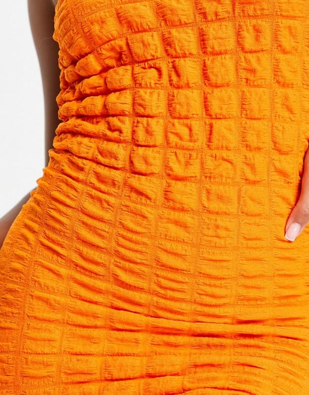 ASOS DESIGN popcorn texture racer beach mini dress in orange