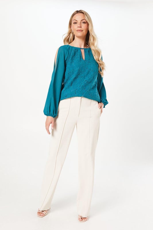 Featuring a delicate lace fabric and elegant chiffon sleeves, this top is not only stylish but also comfortable to wear. This is the perfect top to wear for any occasion! Stay on-trend and express your unique style with this Premium Lace  Sleeve Top.