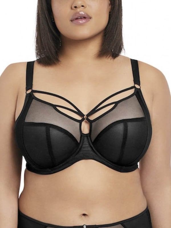 Elomi Sachi Underwired Plunge Bra in Black. With three section cups, a low centre front and lined side panel. Product is hand-wash only.