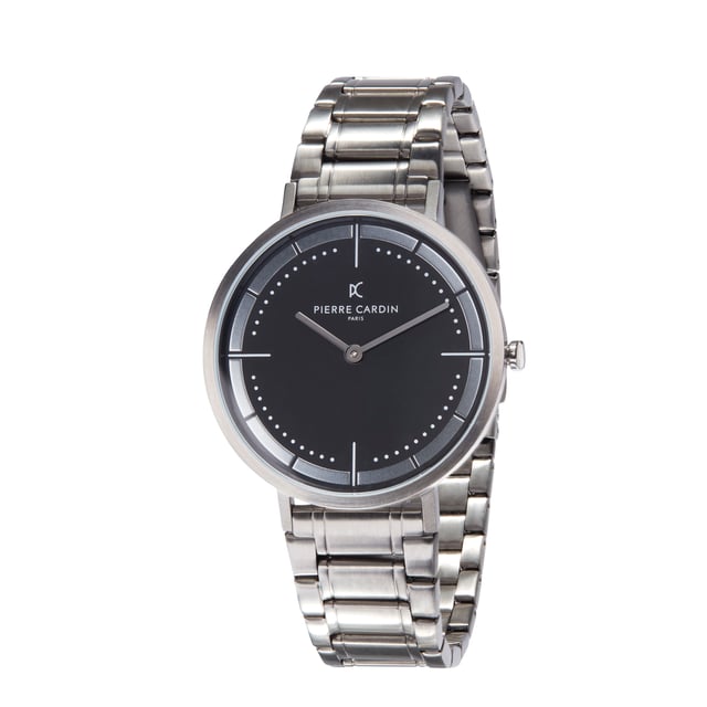 This Pierre Cardin Belleville Park Analogue Watch for Men is the perfect timepiece to wear or to gift. It's Silver 41 mm Round case combined with the comfortable Silver Stainless steel watch band will ensure you enjoy this stunning timepiece without any compromise. Operated by a high quality Quartz movement and water resistant to 3 bars, your watch will keep ticking. This fashionable and classic watch matches any outfit at any occasion,it adds style to your life High quality 21 cm length and  18 mm width Silver Stainless steel strap with a Fold over with push button clasp Case diameter: 41 mm,case thickness: 5.8 mm, case colour: Silver and dial colour: Black