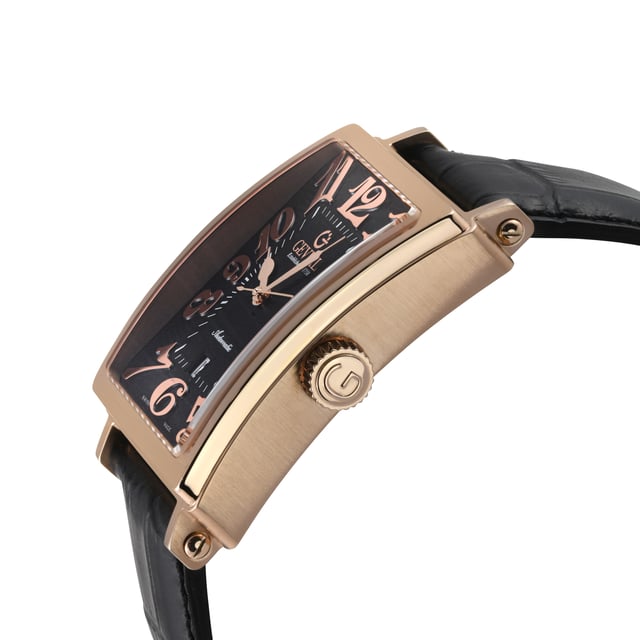 Gevril 15201-2 Men's Avenue of America Swiss Automatic Watch
Gevril Men's Swiss Watch from the Avenue of Americas Collection
44mm Rectangle IPRG Case, Black Dial, Screw Down Crown
Date at 6 o'clock
Genuine Black Handmade Leather Strap with Tang Buckle
Anti-reflective Sapphire Crystal
Water Resistant to 50 Meters/5ATM
Swiss Made Automatic, Sellita SW200 Movement