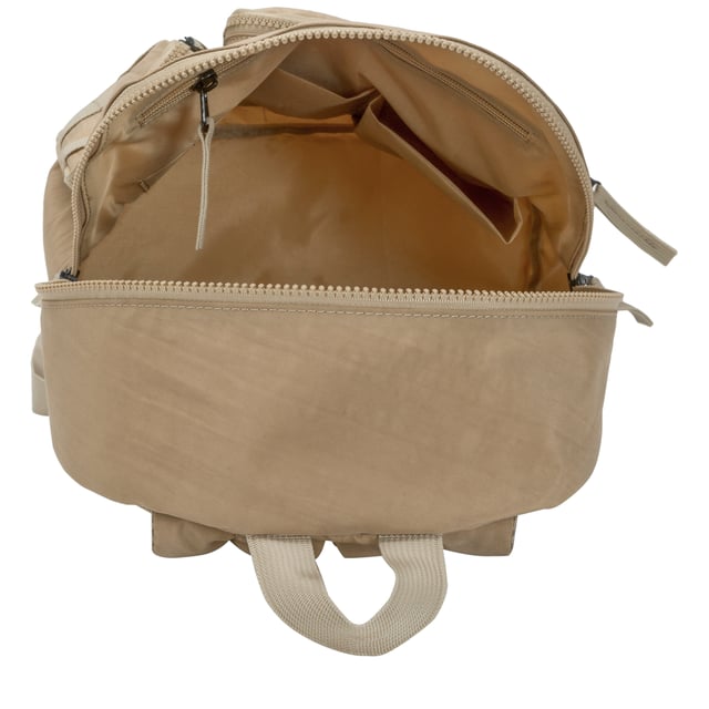 Our medium-sized backpack made in our Contore nylon fabric. This lightweight backpack has plenty of internal space as well as a unique triple-pocket design and internal laptop sleeve (fits 13 inch Macbook Pro). It's stylish design is discreet and adaptable enough to style with any outfit. The perfect bag for your every day commute or casual day-trip. Features: , Water Resistant Contore nylon fabric, 13 inch padded laptop sleeve, Zip top opening to main compartment, Triple front zip pocket with webbing loops, Internal zip pocket for smaller valuables, 2 Internal mobile phone slip pockets - Fits normal and plus size smart phones, 3 Internal pen slip pockets, ARTSAC seal of approval rubberised patch logo, Ergonomic contoured back panel, Adjustable padded backpack straps, Top grab handle, Medium model Style Ref: 52001 SAND