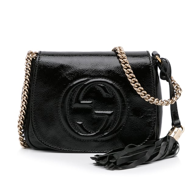 Vintage Gucci Patent Soho Flap Crossbody Bag Black