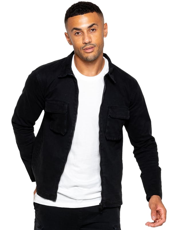 The Enzo cargo overshirt jacket features a long-sleeved, zip-up design with a collared neckline for a classic look. With two front flat cargo pockets and two side welt pockets, you'll have ample storage for all your essentials. The stitched trims on the sleeves and hemline add a touch of detail to this versatile piece.