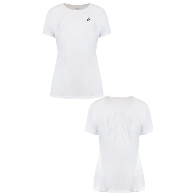 Asics Logo Womens White T-Shirt Asics Short Sleeve Crew Neck White Plain Womens T-Shirt 121714 0001