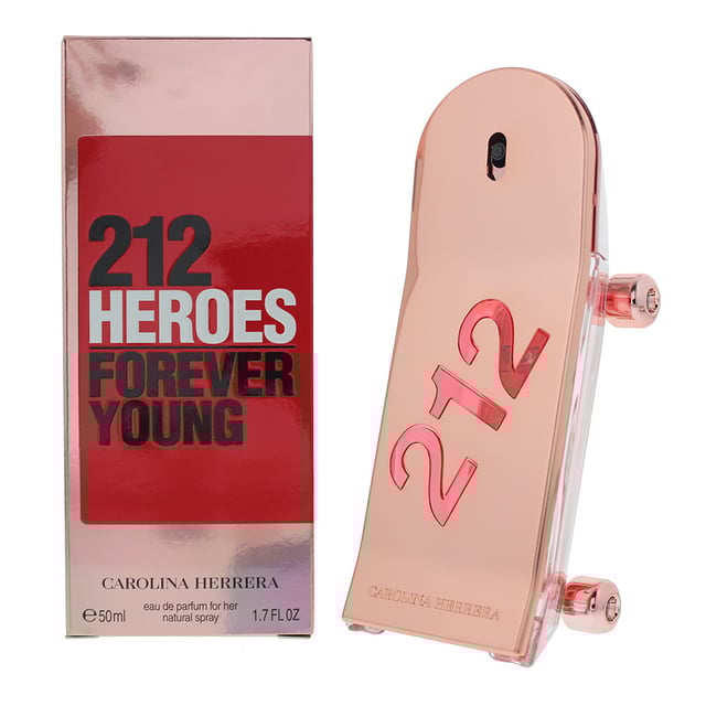 Launched in 2022 Carolina Herrera212 Heroes Forever Young is a Floral Fruity fragrance for women. Top
notes are Raspberry and Mandarin Orange middle notes are Jasmine and Orange Blossom base notes are Cedar and Sandalwood. The nose behind the fragrance is Marie Salamagne, Alberto Morillas and Dora Baghriche