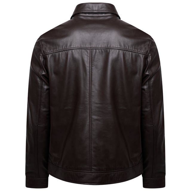 Introducing the Barneys Originals Brown Leather Harrington jacket - a timeless piece crafted for the modern adventurer. With its rich brown hue and classic Harrington silhouette, this jacket exudes rugged sophistication. Perfect for any occasion, whether you're exploring the city streets or unwinding in the countryside, it's the epitome of versatile style and enduring quality.