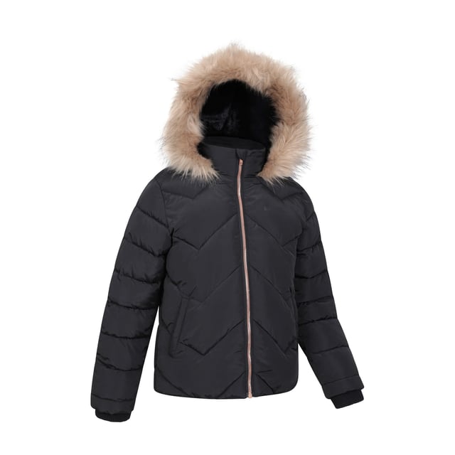 Material: Elastane, Elastodiene, Modacrylic, Polyester, Synthetic. Lining: Fleece. Fabric: Microfibre. Design: Logo, Plain. Fabric Technology: DWR Finish, Insulating, Isotherm, PFC Free, Water Resistant. Cuff: Elasticated. Neckline: Hooded. Sleeve-Type: Long-Sleeved. Hood Features: Faux Fur Trim. Length: Short. Pockets: 2 Side Pockets. Fastening: Full Zip. 5-6 Years: 24 in. 7-8 Years: 26 in. 9-10 Years: 28.5 in. 11-12 Years: 31 in. 13 Years: 33 in.