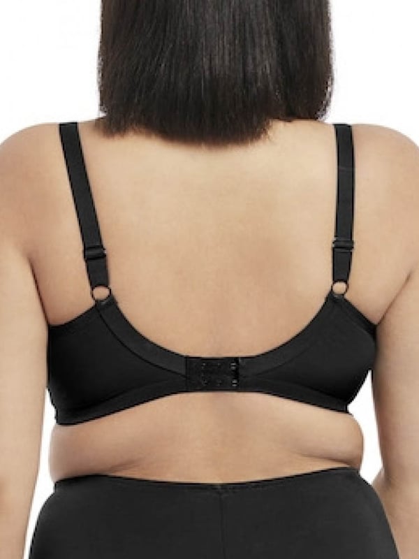 Elomi Sachi Underwired Plunge Bra in Black. With three section cups, a low centre front and lined side panel. Product is hand-wash only.