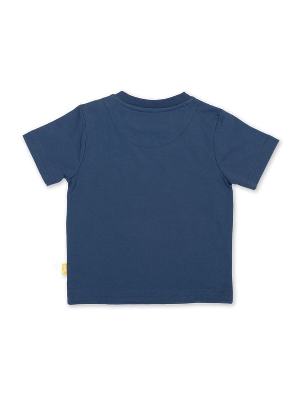 100% organic cotton | Proud to be certified to the Global Organic Textile Standard (GOTS) | Dinosaur appliqué design | OEKO-TEX Standard 100 (Product class I) appliqué backing | Navy blue | Single jersey (180-190 gsm) | Popper shoulder opening | Short sleeved | Round neck | Made in Turkey | Machine washable at 40 degrees, or at 30 degrees to be kinder to the planet