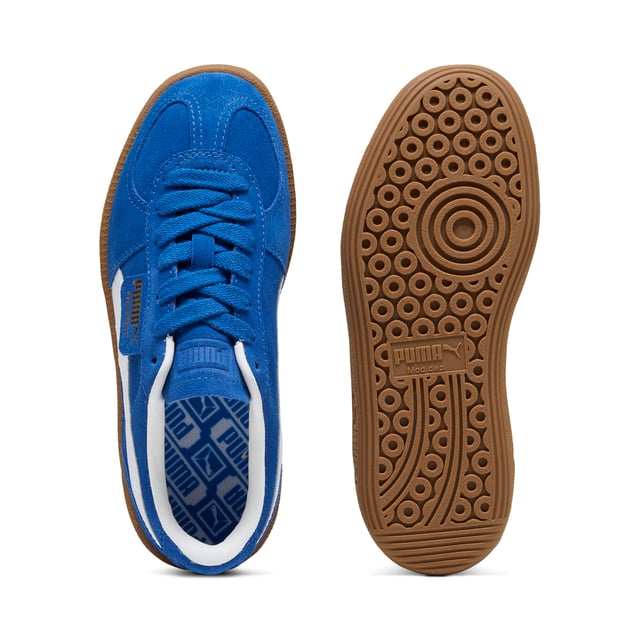 PRODUCT STORY A terrace legend from our archives returns: The Palermo. The silhouette debuted back in the early '80s, where it quickly became a staple among the terrace crowds in British football stadiums. Now, we’ve brought it back for the fans. Like the original, the Palermo is complete with its signature tag at the upper, a T-toe construction, and, of course, the classic gum sole. FEATURES & BENEFITS PUMA’s leather products support responsible manufacturing via the Leather Working Group. DETAILS Leather upperSynthetic liningDebossed and foil-printed PUMA branding on quarter panel tab and heel capLeather-coated FormstripRubber midsoleRubber outsolePUMA Youth: Recommended for older kids between 8 and 16 years