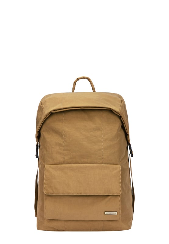 Cut from our signature nylon, the Flapover Nylon Backpack’s adjustable flap over opening provides easy access to your essentials with a secure double clip fastening. Inside there is ample space for a 15” laptop, twinned with external front and rear pockets for additional storage options. Features: , Flap over opening, Internal drawstring opening Front flap over zip pocket, Rear zip pocket, Internal flap over zip pocket SMITH & CANOVA antique brass logo, Branded antique brass zips, Padded grab handle, Adjustable padded backpack straps, Internal 15 inch padded laptop sleeve, Internal zip pocket, 2 Internal mobile phone slip pockets - fits normal and plus size smart phones, 2 Internal pen slip pockets Style Ref: 92680 TAN
