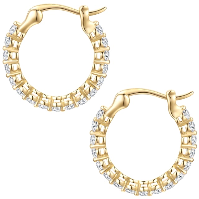 Make sure you look glamorous with these exquisite hoop earrings from the Glanzstücken München brand. The earrings, made of high-quality 925 sterling silver and refined with 14-carat yellow gold plating, radiate sophisticated elegance. Precisely faceted zirconia stones add sparkling accents and make your face shine. The practical folding closure ensures a secure hold and maximum comfort. These hoop earrings are more than just earrings - they make a statement. Perfect for special occasions or to add a touch of luxury to your everyday look. With Glanzstücken München you can rely on timeless elegance and exclusive quality.