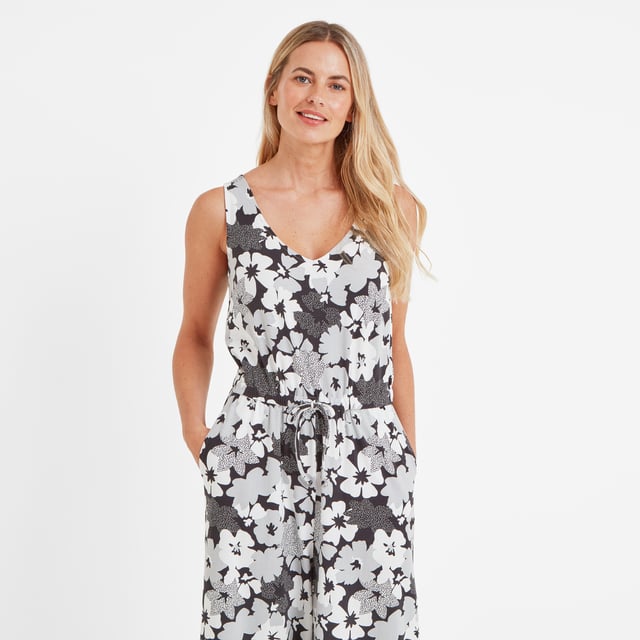 Emmie Womens Jumpsuit Black Floral Print