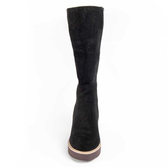 Women's wedge boot. Comfortable fit. Cushioned natural leather insole. Manufactured by other brands for our brand. Approximate measurements: 6 cm wedge, 2 cm platform, 37 cm high and 12 cm wide.