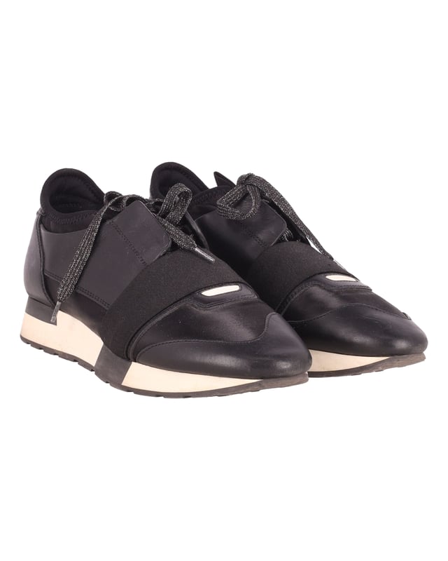 Balenciaga Race Runners in Black Leather