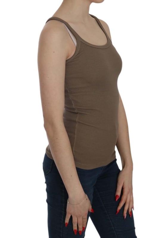 Brand: PINK MEMORIES
  Color: Brown
  Style: Round Neck Sleeveless Spaghetti Strap Top Blouse
  Material: 100% Cotton
  Logo details
  Gender: Women