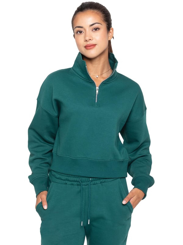 Sudadera Enzo para mujer con media cremallera, mangas largas, cuello alzado, suave, elástica y cómoda, media cremallera agregada para darle estilo, fácil de usar, ajuste regular, mantiene el cuerpo abrigado, disponible en 4 colores, tallas S-XL, 50% algodón 50 % Poliéster, Lavable a máquina.