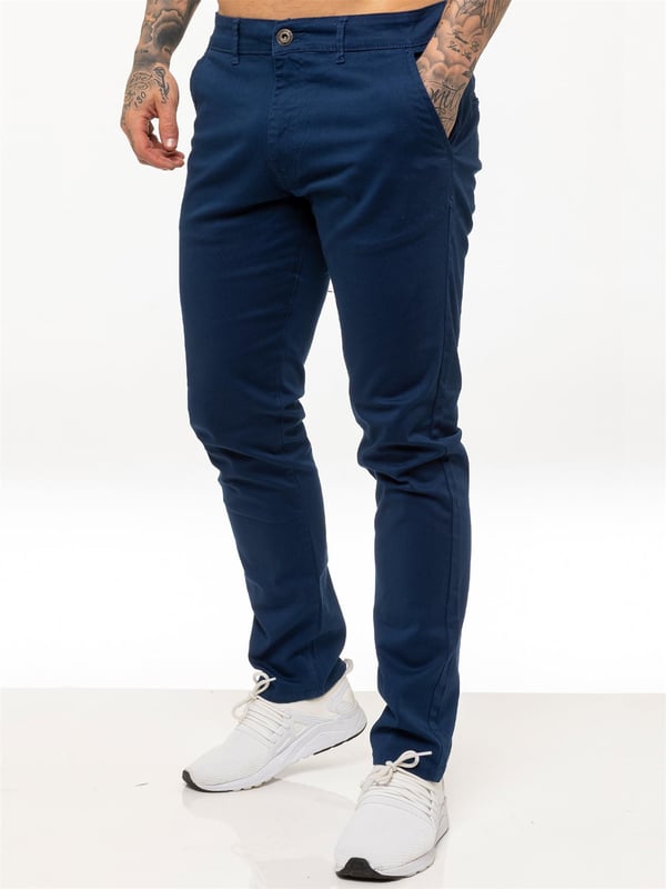 Indulge in the ultimate comfort and style with our ENZO Mens Designer Skinny Fit Chino Pants. Featuring a sleek zip fly fastening, two front pockets, two back welt pockets, and the signature Logo Branding on the Back Waist Patch