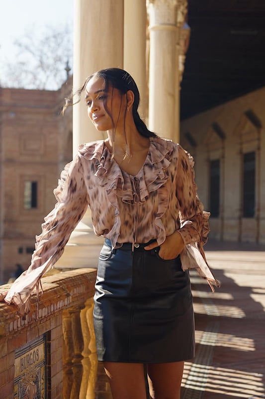 We consider it a wardrobe staple
Crafted from butter-soft leather for ultimate luxury
Cut for a flattering A-line fit
Work, weekend, night out - it's got you covered
Effortless chic with a striped knit and boots
Dress it up with strappy heels and a glam top