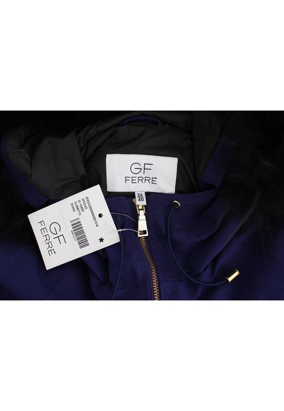 Brand new with tags
  100% Authentic GF Ferre jacket
  Material: 72% Cotton 16% Polyester 12% Polyamide
  Color: Blue
  Model: K-way jacket
  Short model
  Faux fur
  Long sleeved model
  Zip closure
  Pull-on model
  Big pocket in the front
  Logo details