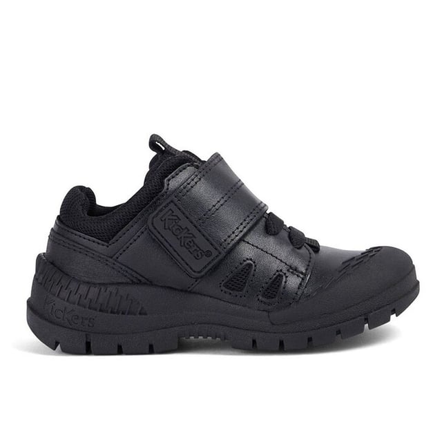Kickers Trukka Lo Strap Up Black Smooth Leather Kids Shoes 116219