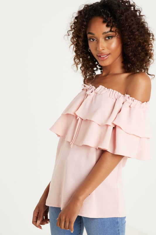 Pink Frill Bardot Top
