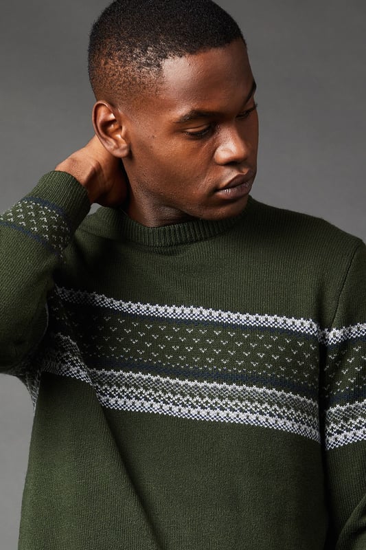 Placement Stripe Pattern Crew Neck Jumper