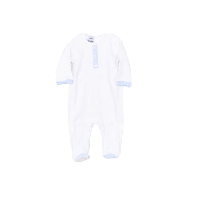 Babidu baby romper.
 White color
 Long-sleeved romper and long pants.
 Round neck with ribbed finish.
 Back closure by buttons.
 Printed on the front.
 Seams seen in tone.

 Composition: 100% Cotton

 Wash at maximum temperature 40º
 -Do not use bleach
 -Support iron
 -Tumble dry low
 Composition: 100% cotton
 Care:
Wash at maximum temperature 40º
 -Do not use bleach
 -Accepts iron
 -Dry at low temperature