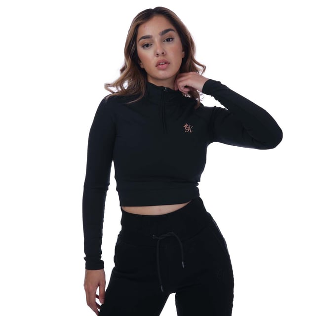 Womens Gym King 1-4 Zip Funnel Neck Sweatshirt in black - gold.- Funnel neckline.- Long sleeves.- 1-4 zip fastening.- Reflective branding.- Slim fit.- 78% Polyamide  22% Elastane.- Ref: WTTA25Y5