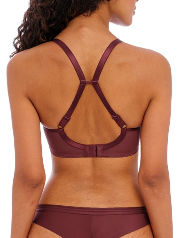 Freya Tailored Moulded Plunge Bra. Stretch geo-lace over lay features a flat finish for no show under clothing. This product is recommended as hand wash only.