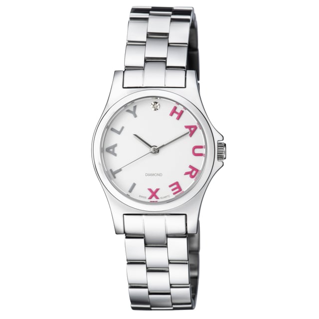 Haurex City Quartz Analog White Dial Stainless Steel Watch # 7A505DPS (Women Watch). Model Number: 7A505DPS 7A505DP 7A505D 7A505. Movement Type: Quartz. Water Resistant Depth: 30 meters. Crystal: Mineral. Bezel Function: Stationary. Bezel Material: Stainless Steel. Clasp Type: Fold Over Clasp with Push Button. Case Material: Stainless Steel. Case Size Diameter: 28 millimetres. BandLength: Women Standard. Case Size Thickness: 7 millimetres. Band Material: Stainless Steel. Item Shape: Round Shape. Display Type: Analog. Dial Color: White. Band Color: Silver.