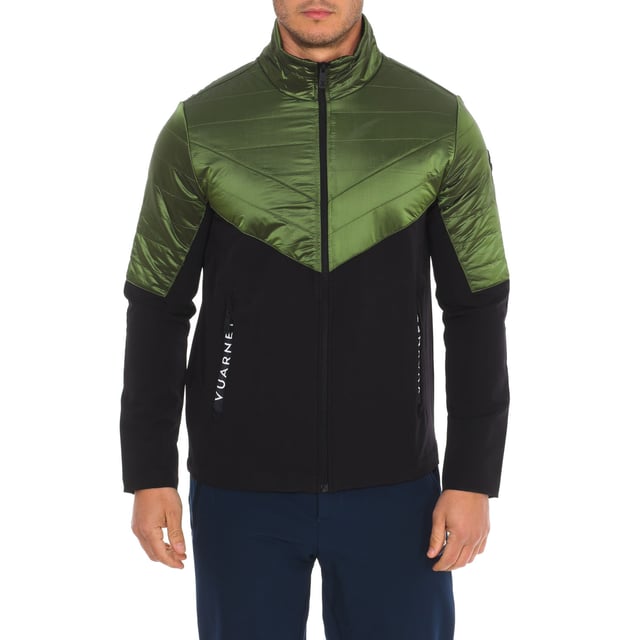 Technical jacket Vuarnet.
 Long neck.
 Zip closure.
 Two pockets with zipper closure on the sides with the brand.
 Two internal open pockets.
 Brand logo on one sleeve.
 Seams seen in tone.
 Composition: 92% Polyester, 8% Elastane
 Care:
Handwash.
 Do not iron.
 Do not use bleach.
 Do not use dryer.
 Do not dry clean.