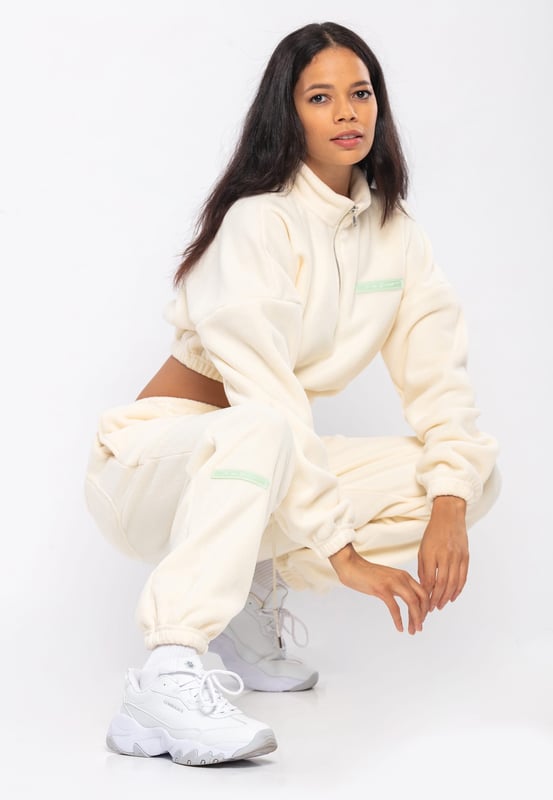 Tom Barron Casual Cropped Fleece Stilvoller Oversize-Trainingsanzug-Set für Damen