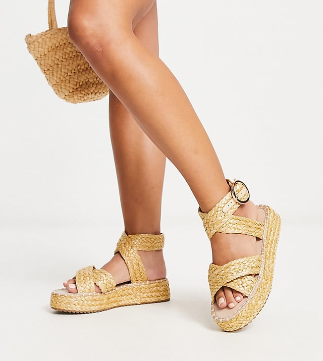 ASOS DESIGN Wide Fit Journey raffia espadrille in natural-Neutral