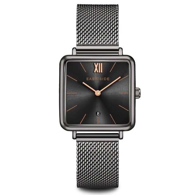 Do you like to show corners and edges? Then this women's watch in the Eastside label complements your clock collection perfectly! With an urban charm and yet elegant-timeless, she picks up the lifestyle of the New York district of Eastside and converts it into an exclusive watch model. Eyecatcher is the square, IP-coated housing that gives the watch its striking character. Simple strings and obélisque pointers underline the puristic design concept, stylishly rounded by an elaborately worked, IP-coated Milanaise stainless steel bracelet. A safe sliding closure ensures easy adaptability and high comfort. The high-quality quartz clock and the subtle date display offer the best precision.