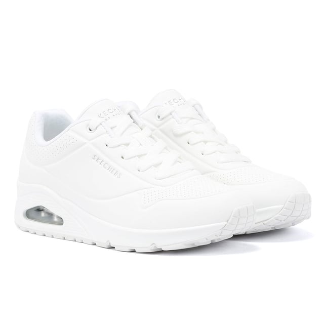 Discover the ultimate comfort with these sneakers crafted with a smooth synthetic Durabuck perforated upper for durability and style. Features Skechers Air-Cooled Memory Foam insole for enhanced comfort, pressure relief, and breathability. Equipped with Skech-Air visible air-cushioned midsole for superior cushioning and a flexible rubber traction outsole for stability.