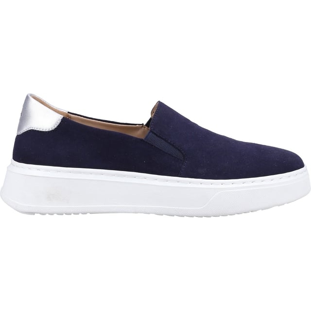 Hush Puppies Corinne Leather Women's Navy Trainers Crafted from Real Leather/Suede Upper; The Corinne Slip On features a hardwearing yet comfortable branded TPR Sole in addition to a leather sock and lining, allowing feet to breathe throughout the glorious summer days