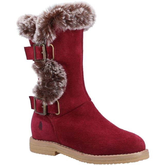 Upper: Suede. Lining: Fleece. Insole: Cushioned, Memory Foam. Outsole: Flexible, TPR. Fabric Technology: Hardwearing, Water Resistant. Faux Fur Collar. Flat Heel. Cut: Mid Calf. Design: Plain. Toe Style: Round. Fastening: Adjustable Buckle, Inside Zip, Slip-In.
