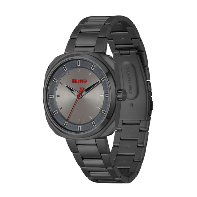 Hugo 1530311 - Herrenuhr Quarz aus Edelstahl• Material: Edelstahl• Glas: Mineral• Armband: Edelstahl• Farbe: Grau• Wasserbeständigkeit: 50 m (5 ATM)• Gehäusegröße: 42 mm