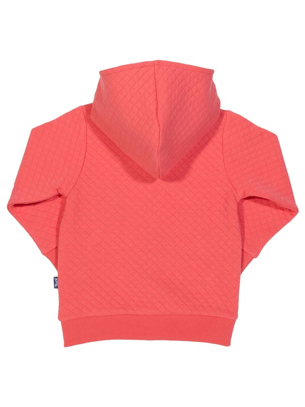 NEW! Our fabulous fossil hoody in coral pink is rather special, it uses our brand new soft and sculptured fossil fabric which provides a fab quilted effect. Enclosed in a layer of polyester fibres inside an organic cotton 'sandwich' it creates a lightweight yet warm layer, perfect for cooler days.