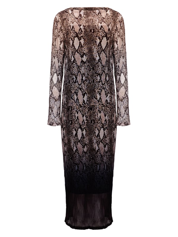 Elevate your style with our Alix Ombre Snake Dress. A midi length with a striking pattern, perfect for any casual occasion.